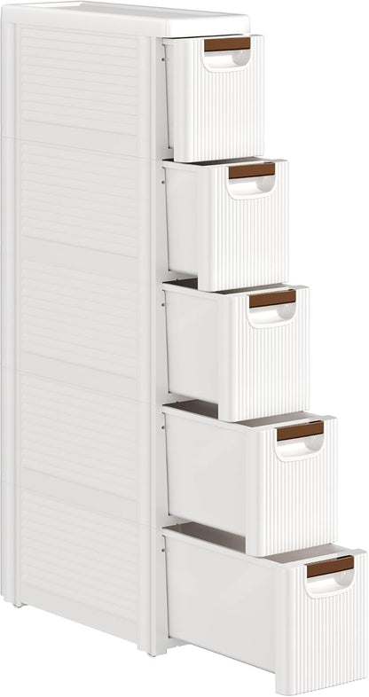 VECELO 3-Drawer Narrow Bathroom Storage Cabinet, Mobile Plastic Slim Rolling Organizer Cart with Built-in 4 Wheels for Living Room, Kitchen, Bathroom, Bedroom, Office, White(16.5" x 7.5" x 22.2")