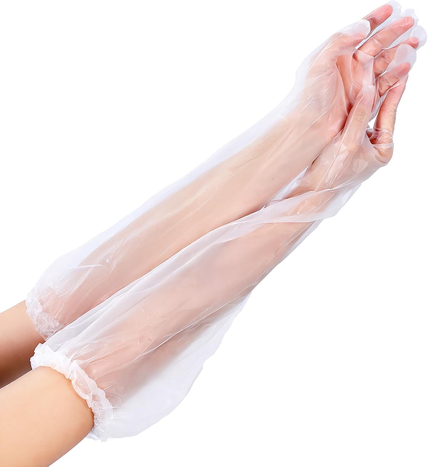 20PCS Transparent Long Disposable Rubber Cleaning Gloves, 23.6in Plastic Dishwashing Gloves, Waterproof and Non-slip Disposable Plastic Glove for Housework, Kitchen, Dishwashing, Gardening