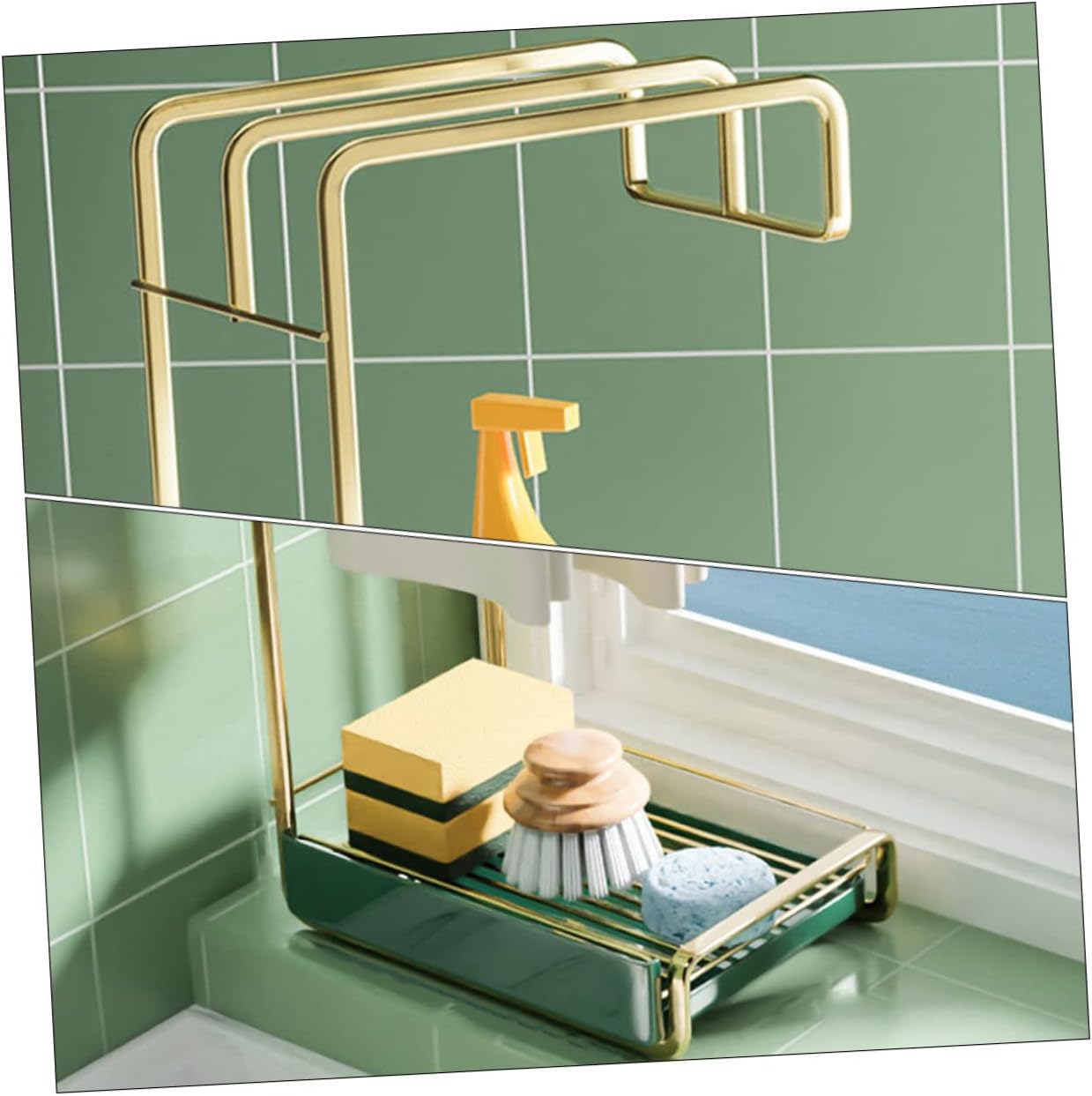 COLLBATH Elegant Wall-mounted Drain Rack Duster Cloth Drying Rack Kitchen Drain Stand Storage Wall Hanging Accessory