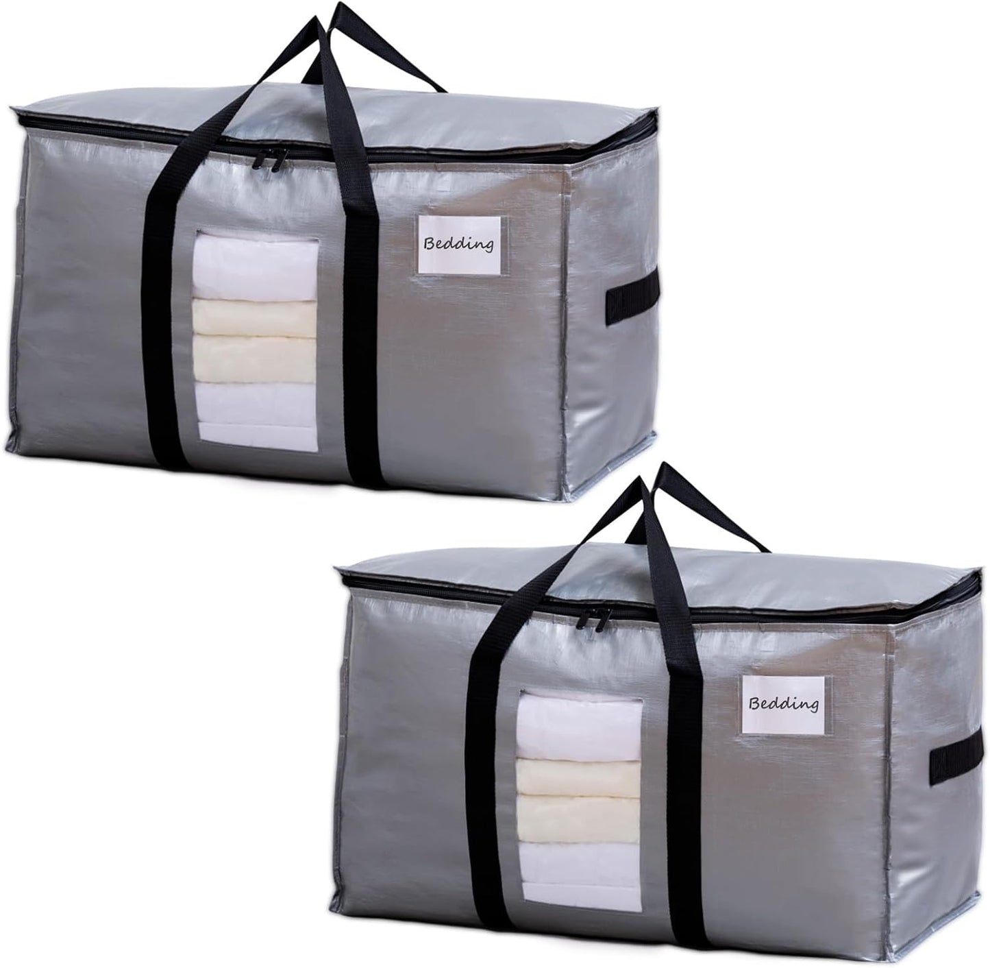 TAILI Extra Large Moving Bags, 4 Pack Blue Heavy Duty Totes For Storage with Visible Window, Wrap Around Handles, Storage Bags for Space Saving, Alternative to Moving Boxes