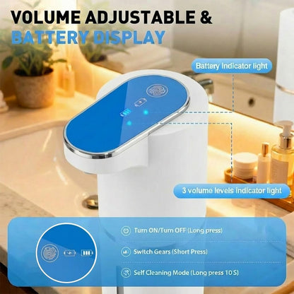 2 Pack Automatic Soap Dispenser, Touchless Electric Hand Sanitizer with 3 Gear Adjustable, Rechargeable 350ml with Infrared Motion Sensor IPX5 Waterproof for Kitchen, Bathroom, Office White Foam