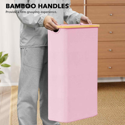 SpaceAid Double Laundry Hamper 2 Section with Lid and Removable Laundry Bags, 160L Clothes Basket with Bamboo Handles, Large Collapsible Hamper for Bedroom, Bathroom, Dorm, Laundry Room - White