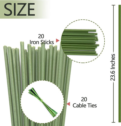 20Pcs Plant Stakes,Plant Sticks,Garden Green Bendable Single Stem Plant Support Stakes for Indoor and Outdoor Plants,Potted Plants,Flowers Orchid Peony Rose-18 Inches