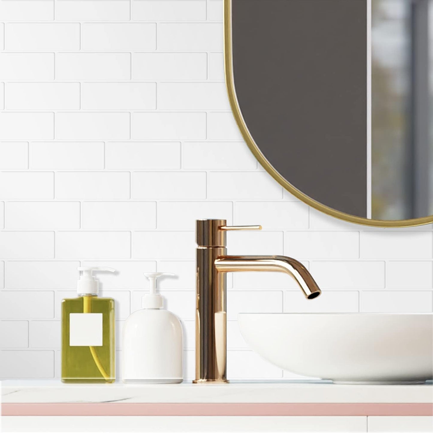WALPLUS 20 Sheets Peel and Stick Kitchen Backsplash Tile Stickers Self Adhesive Stick on Subway Tile 12" x 6" Bathroom Splashback Water Heat Resistant 3D Wall Tiles Pure White Gray