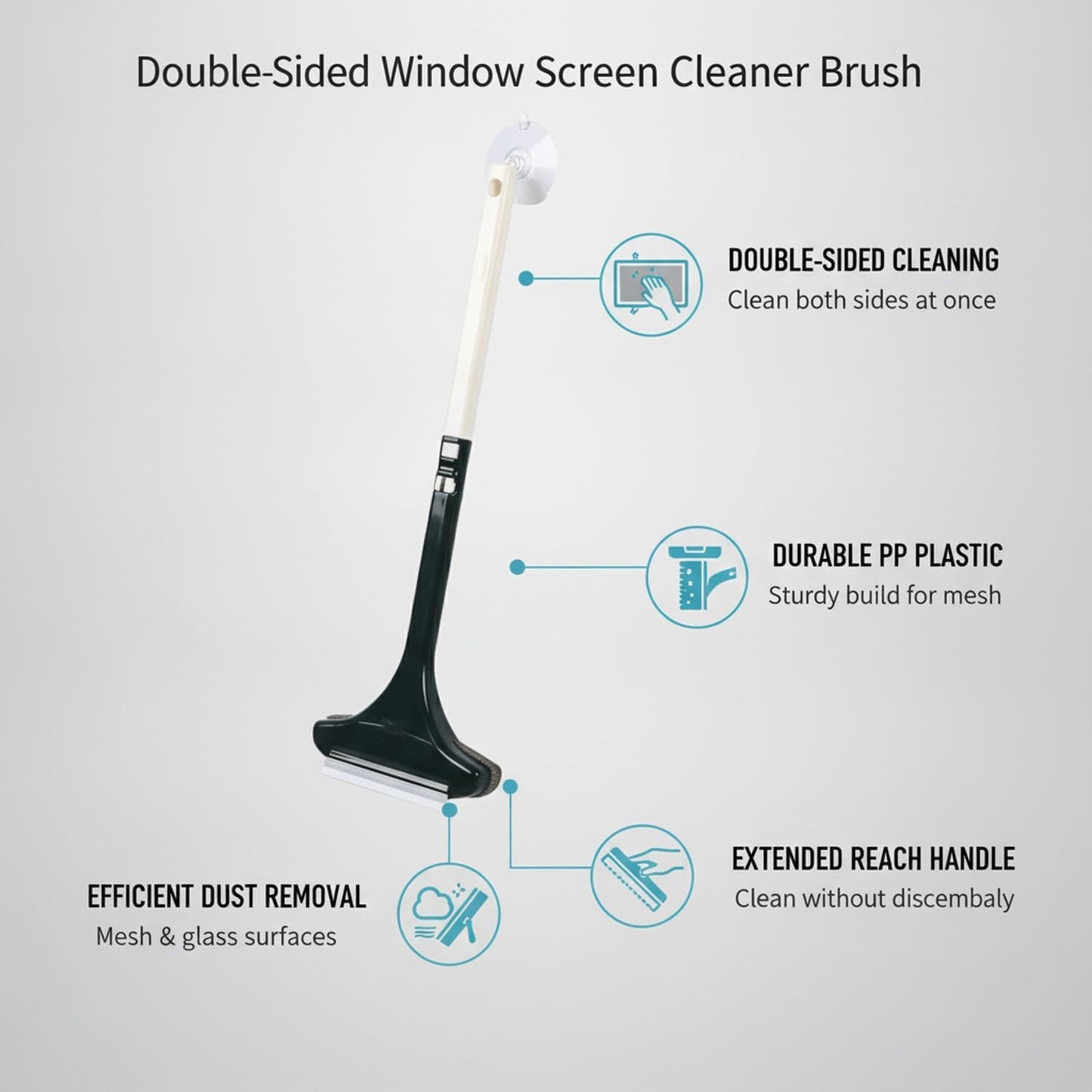 Versatile Double-Sided Screen & Glass Cleaning Brush, Multipurpose Mesh Tool for Fixed Windows, Durable PP Plastic