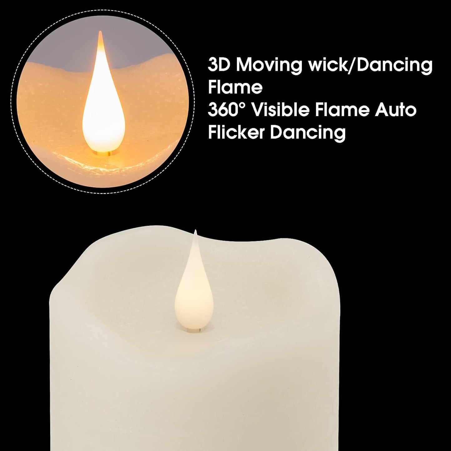 TECHLONG Flameless Candles with Remote Timer, 3D Moving Flickering Flame Battery Operated Candles Lasting 1000+ Hours, 3" x 5" Ivory Real Wax Electric LED Pillar Candles, Set of 2