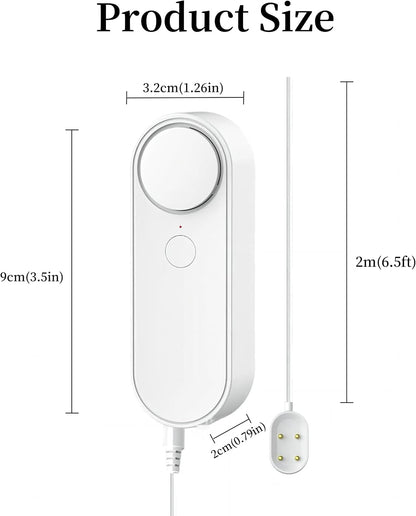 WiFi Water Level Detector Tuya Smart Sensor Alarm Dual Probe Loud Volume APP Alert Monitoring with 6.5 Feet Detection Line for Swimming Pool Fish Tank Aquarium