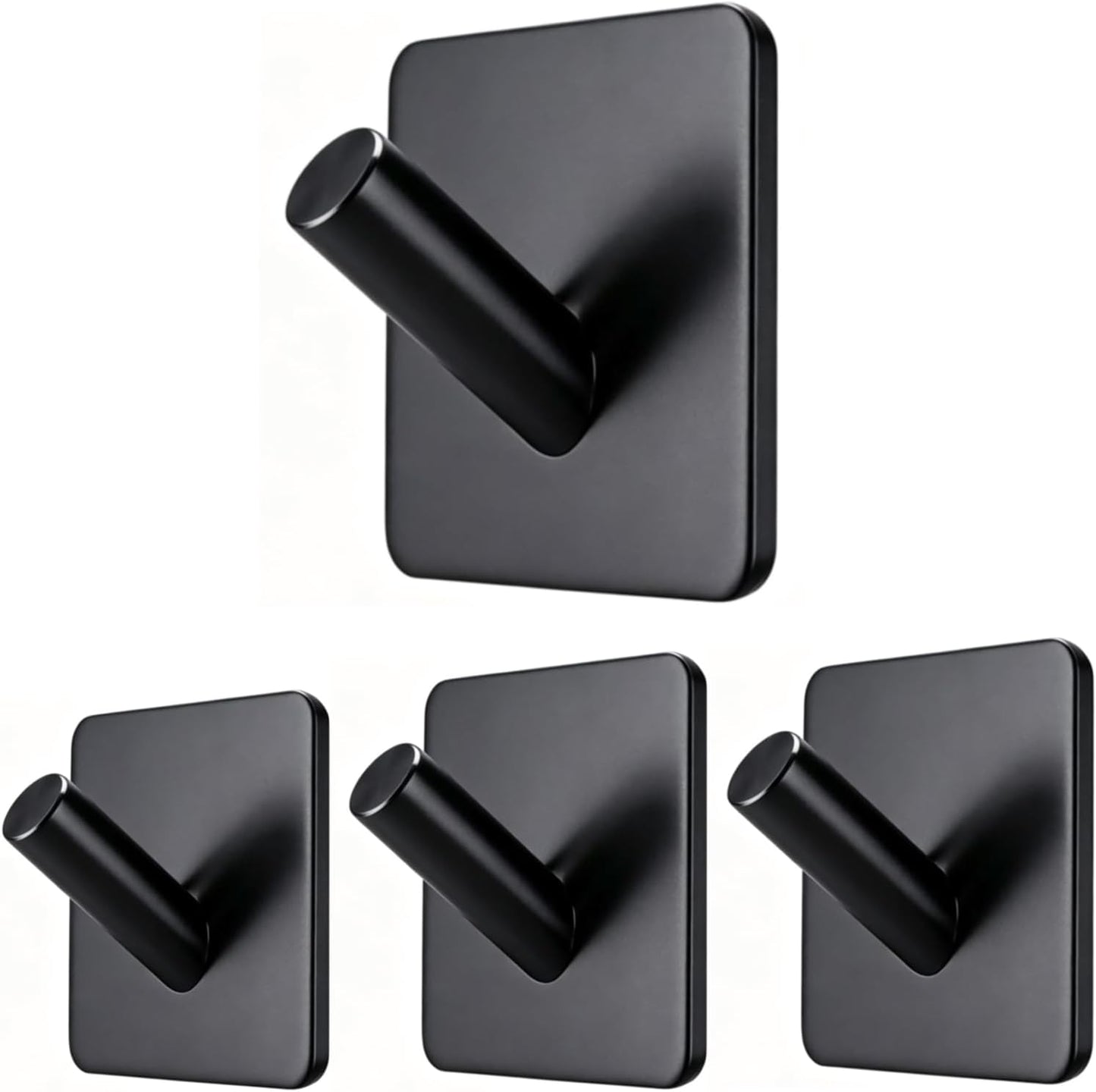 Fotosnow Matte Black Adhesive Wall Hooks, 15lbs Locking Curve Anti Slip Stainless Steel No Drill Stick On Hooks for Bathroom Shower Towel Coat Kitchen