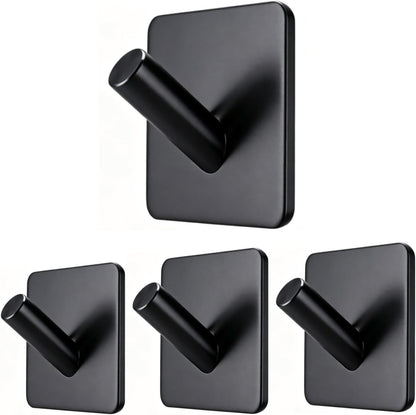Fotosnow Matte Black Adhesive Wall Hooks, 15lbs Locking Curve Anti Slip Stainless Steel No Drill Stick On Hooks for Bathroom Shower Towel Coat Kitchen