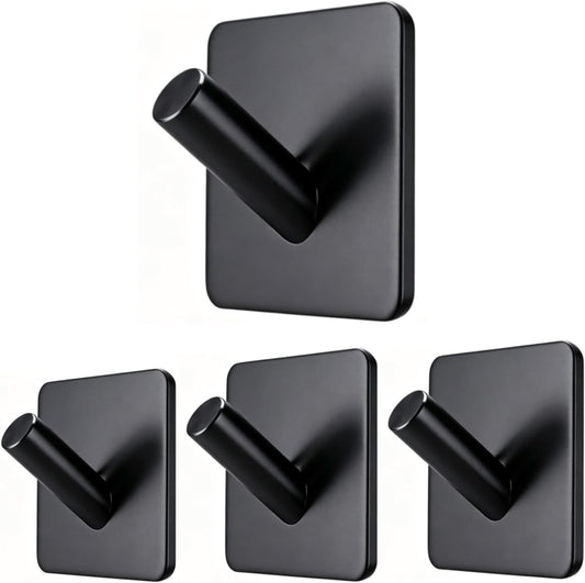 Fotosnow Matte Black Adhesive Wall Hooks, 15lbs Locking Curve Anti Slip Stainless Steel No Drill Stick On Hooks for Bathroom Shower Towel Coat Kitchen