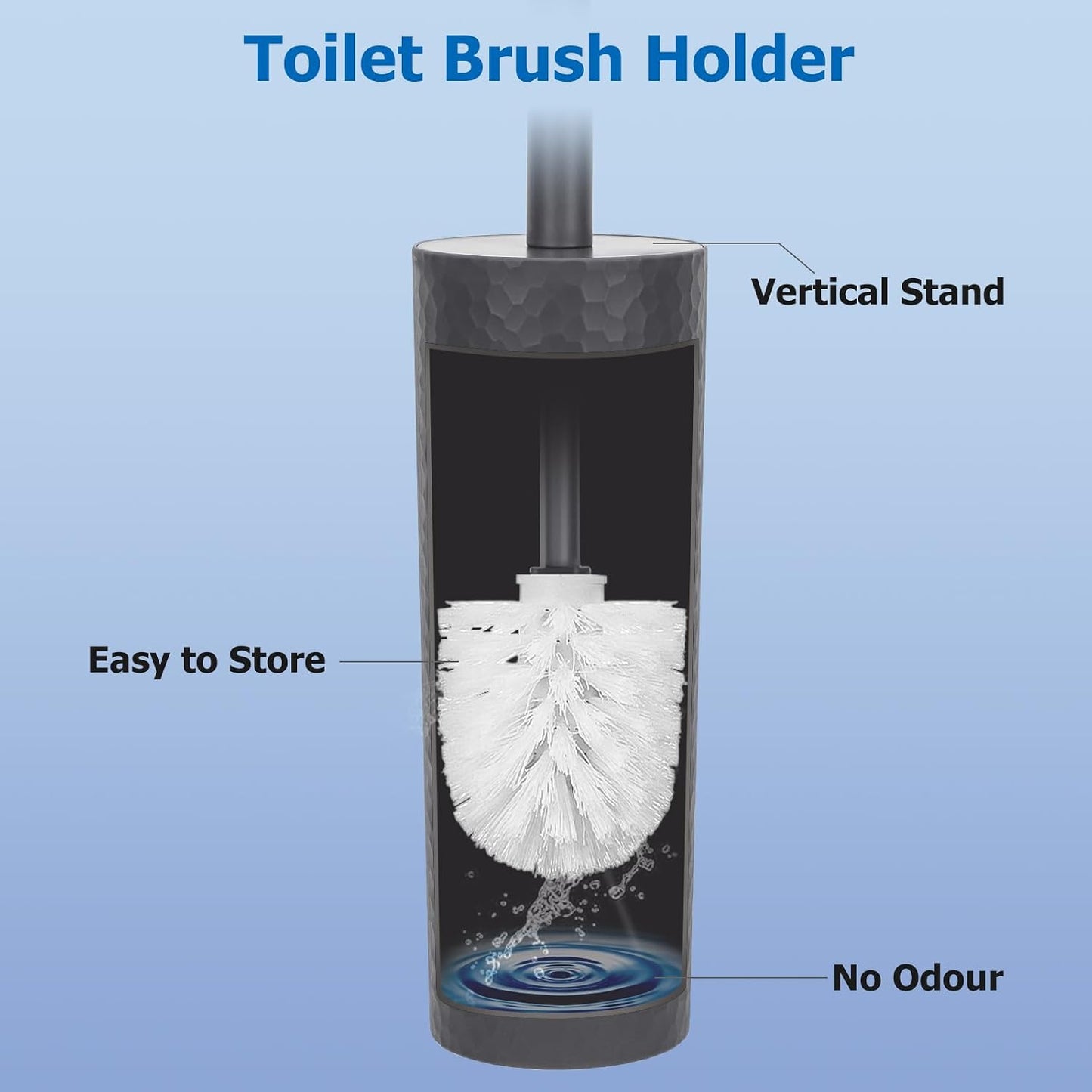 Topsky 2 Pack Compact Toilet Brush & Holder Set, Plastic Round Barrel Loo Brush with 2 Replacement Toilet Brush Head, Durable for Bathroom Toilet, Gray