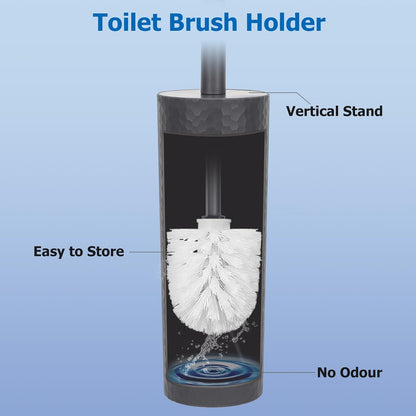 Topsky 2 Pack Compact Toilet Brush & Holder Set, Plastic Round Barrel Loo Brush with 2 Replacement Toilet Brush Head, Durable for Bathroom Toilet, Gray