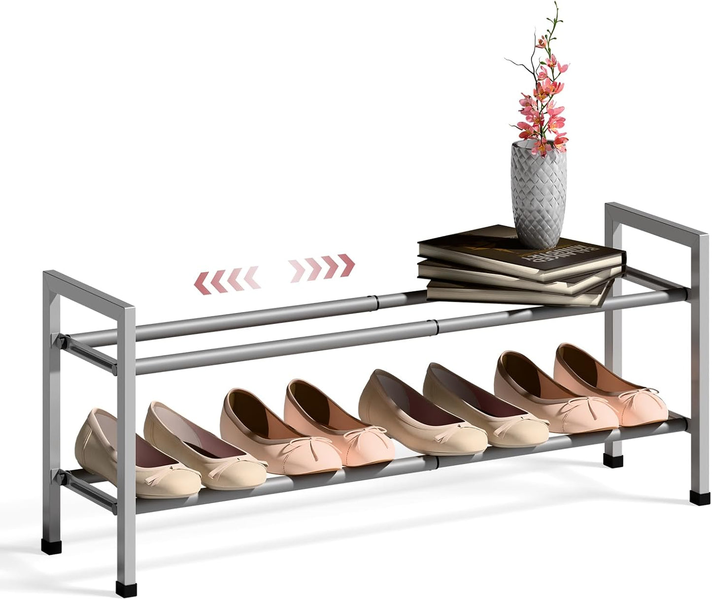 Bumusty 3-Tier Expandable Shoe Rack for Closet, 18“-33” Adjustable Shoe Rack for Small Space, Small Shoe Organizer for Front Door, Sturdy Metal, Black