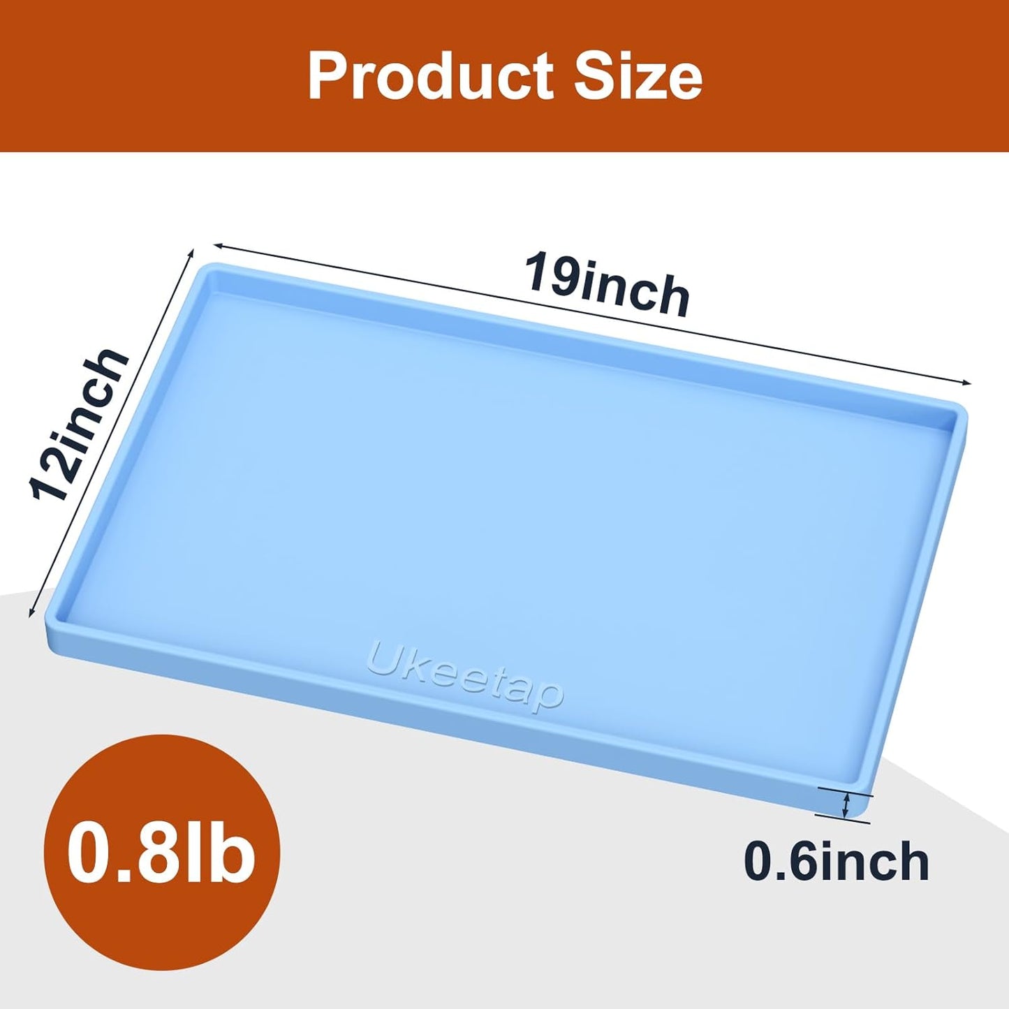 ukeetap Extra Thick Silicone Mat Waterproof with Raised Edge 19” x 12”, BPA Free Non-Slip Dog & Cat Food Mat, Feeding Mat for Food and Water Bowls, Spill Proof Mat to Protect Floors, Black