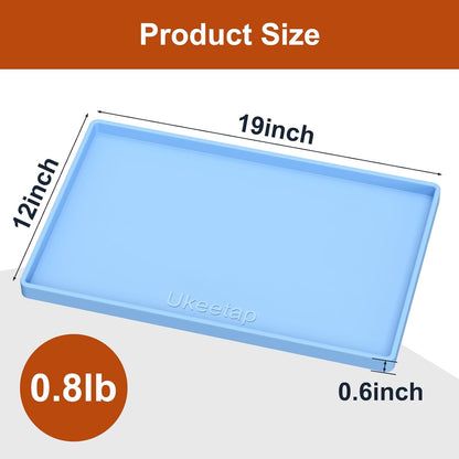 ukeetap Extra Thick Silicone Mat Waterproof with Raised Edge 19” x 12”, BPA Free Non-Slip Dog & Cat Food Mat, Feeding Mat for Food and Water Bowls, Spill Proof Mat to Protect Floors, Black