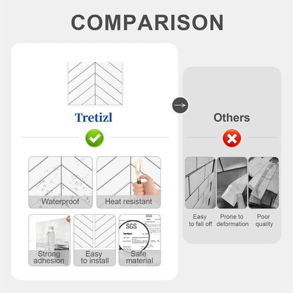 10 Sheets Thicker Design Peel and Stick Backsplash, 3D Self Adhesive Peel and Stick Wall Tile Backsplash for Kitchen, Bathroom, 11.4"x9.1", Beige