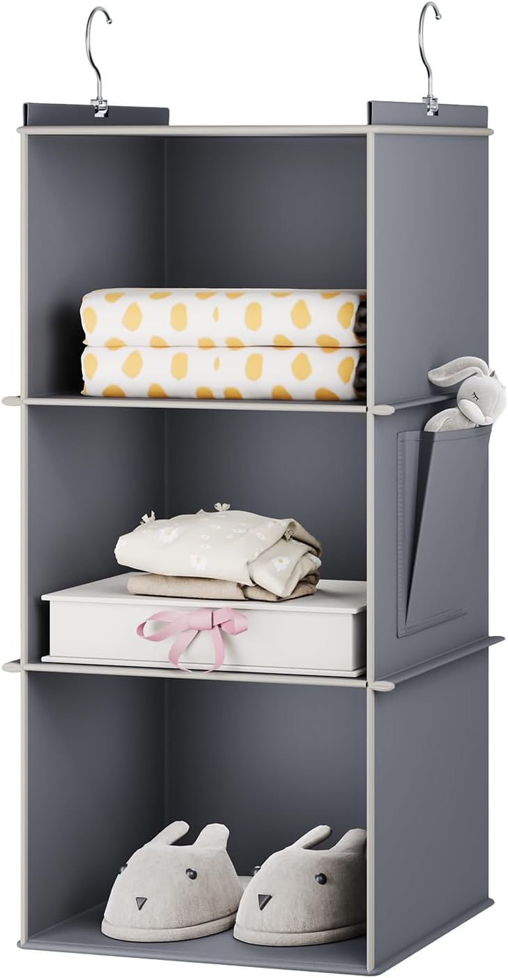 YOUDENOVA Hanging Closet Organizer, 4-Shelf Closet Hanging Storage Shelves, Grey