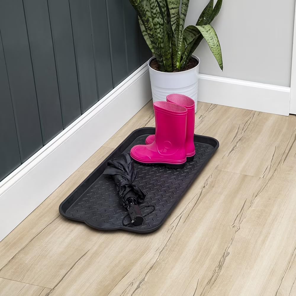 Diamond Boot Tray 15"x 29" Black Plastic Shoe Mud Mat, Indoor Outdoor Entryway Shoe Drip Pan, Drainage Shoe Holder for Garden Boots Pet Feeding Craft Project Floor Protection