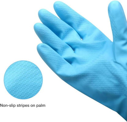 Alimat PluS 3 Pack Reusable Cleaning Gloves Latex Free, Dishwashing Gloves with Cotton Flock Liner and Embossed Palm, Waterproof Household Gloves for Laundry, Gardening (Medium)