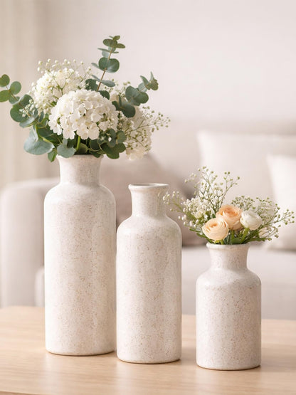 Small White Speckled Ceramic Vase Set of 3, Decorative Modern Vases for Shelf, Table, Living Room, Dried Flowers