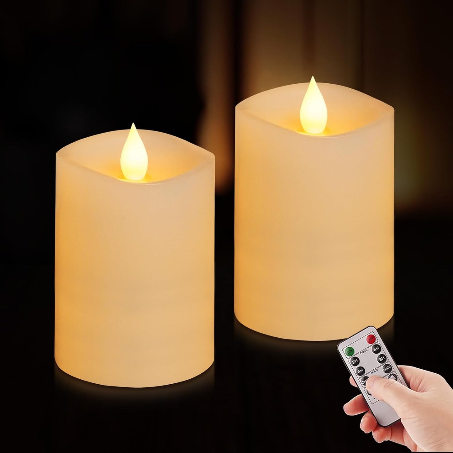 3x3 Flameless Candles with Remote Set of 2, 3 inch Battery Candles Flickering with Timer, LED Pillar Candle for Indoor/Outdoor, White