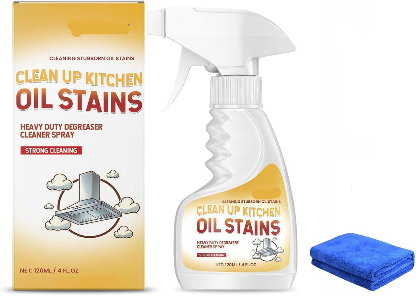 Heavy Duty Kitchen Degreaser Spray – 120ml Heavy Oil Stain Cleaner for Clean Up Kitchen Oil Stains, Multi Purpose for Microwave & Oven & Stove Top (with wash cloth) (1)