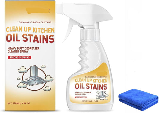 Heavy Duty Kitchen Degreaser Spray – 120ml Heavy Oil Stain Cleaner for Clean Up Kitchen Oil Stains, Multi Purpose for Microwave & Oven & Stove Top (with wash cloth) (1)
