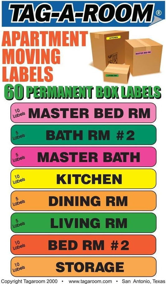 Tag-A-Room Home Moving Labels Color Coded Packing Stickers (60Apartment)