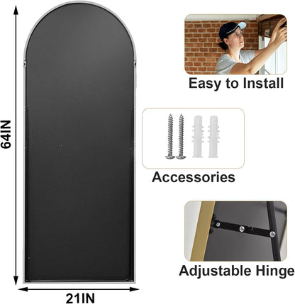 HARRITPURE 64"x21" Arched Full Length Mirror Free Standing Leaning Hanging Mounted Mirror Aluminum Frame Modern Simple Home Decor for Living Room Bedroom Cloakroom, Gold