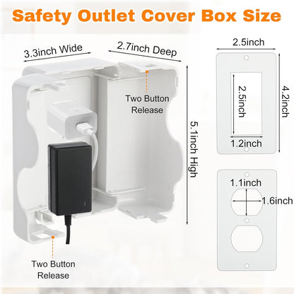 Tellegloww 4 Pack Safety Outlet Cover Box Wall Outlet Cover for Baby Proofing Extra Large Electrical Plugs and Adapters Receptacle Box Receptacle Protector with Childproof Lock & Cable Management