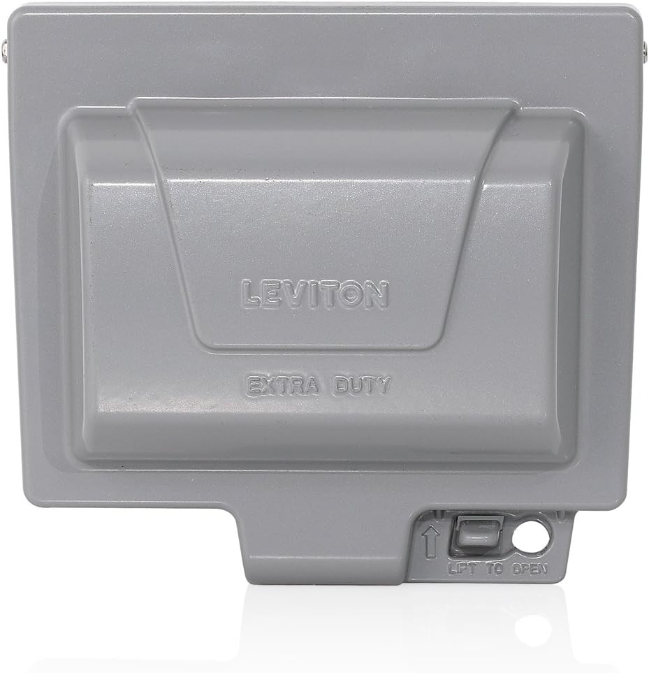 Leviton Outlet Box, Extra Duty While-In-Use Cover Includes Inserts for Single, Duplex and Decora/GFCI Receptacles, Vertical Mount, Metallic Enclosure, IUM1H-GY Outdoor Outlet Cover, Gray, Weatherproof