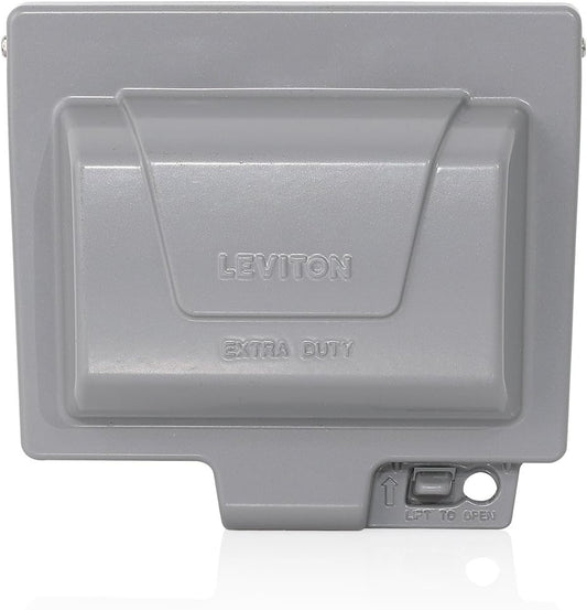 Leviton Outlet Box, Extra Duty While-In-Use Cover Includes Inserts for Single, Duplex and Decora/GFCI Receptacles, Vertical Mount, Metallic Enclosure, IUM1H-GY Outdoor Outlet Cover, Gray, Weatherproof
