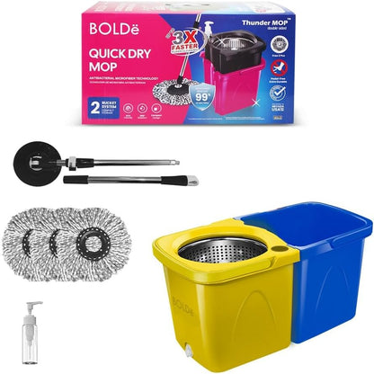 Thunder Mop Spin System -Double-Sided- 2 Compact Stackable 6L Buckets, Microfiber Head, Stainless Steel Wringer, Antifungal Quick-Dry Cleaning, Soap Dispenser, 3 Free Refills (Lime/Forest Green)