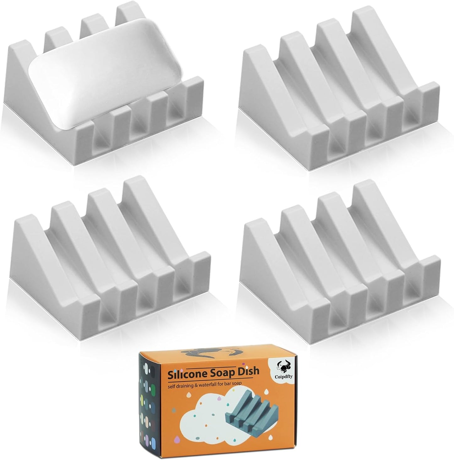 Self Draining Soap Dish Holder,Silicone Soap Dish,for Bathroom,Kitchen, Sponges，Can Extend Soap Life，Keep Soap Bars Dry and Easy Cleaning (White,1-Pack) - Colors A