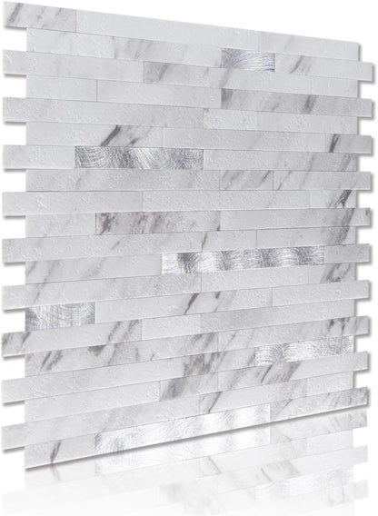 Art3d 10-Sheet Peel and Stick Backsplash Tile for Kitchen Bathroom Fireplace Laundry Room in White Slate with Gold Studded
