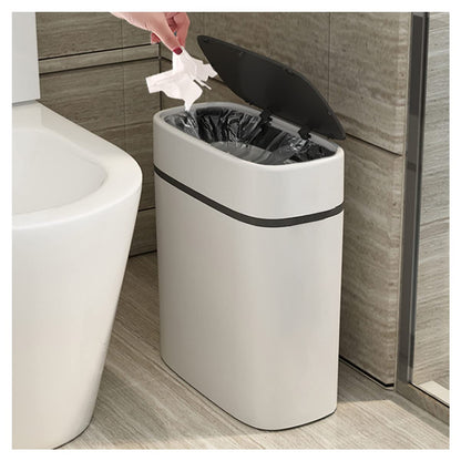 3.7 Gallons Bathroom Trash Can and Toilet Brush Set, 14 Liter Slim Trash Can with Toilet Brush Holder Set for RV, Black lid