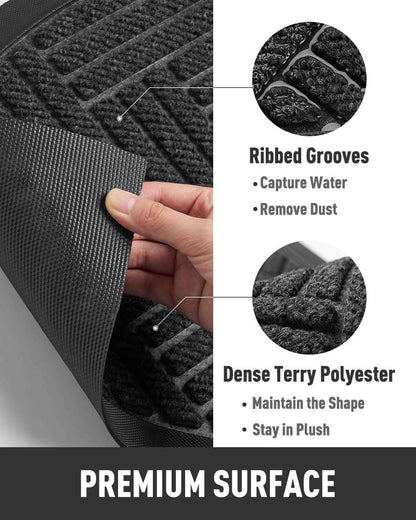 tchdio Door Mat Outdoor Indoor Entrance Doormat-Semicircular Durable Rubber Non Slip Front Door Mat for Outside Inside Entry Entryway Dirt Trapper WelcomeMat for Muddy Paws and Shoes-Black 17”x30”