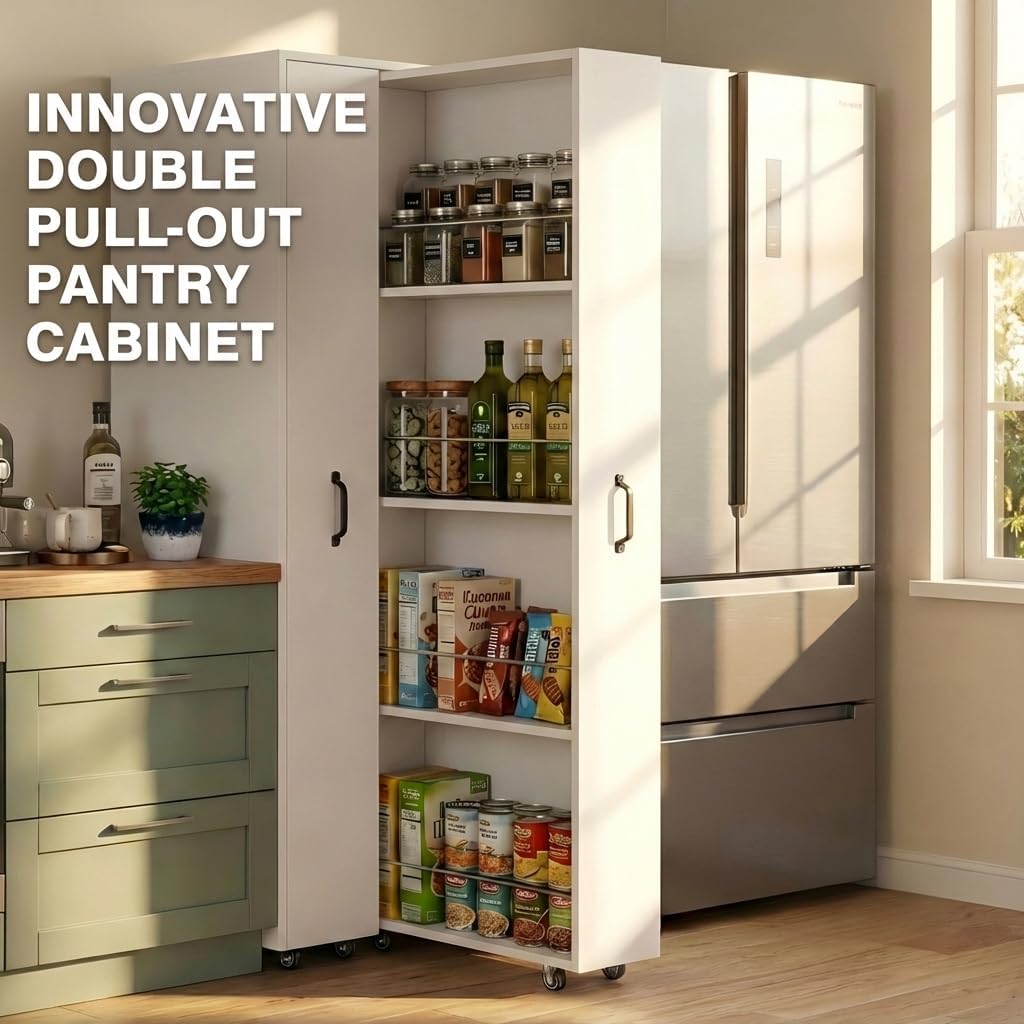 Slim Rolling Storage Cart, 6-Tier Pull-Out Spice Rack with Handle & Wheels, Narrow Kitchen Organizer for Next to Fridge, Pantry, Laundry Room,11.8 Inch Wide Space Saver（Black, With Side Panel)
