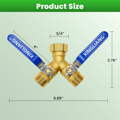 Hose Splitter, Garden Hose Splitter 2 Way with 304 Stainless Steel Long Handle, Heavy Duty Outdoor Brass Hose Splitter Y Tap Splitter 4" Extra Long Metal Handle, 3/4" GHT Thread
