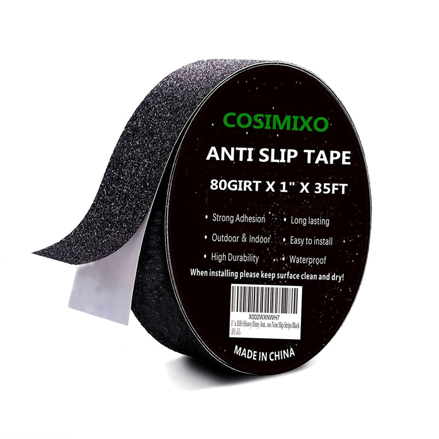 COSIMIXO 4" x 35Ft Heavy Duty Anti Slip Tape,Best 80grit Friction,Grip,Abrasive for Stairs Outdoor/Indoor Waterproof Grip Tape Safety Non Skid Tread Staircases Anti-Slip Traction Tape Black