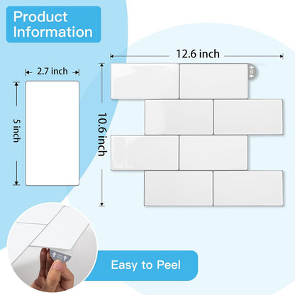 Art3d Peel and Stick Backsplash, 10-Pack Thickened Stick on Subway Tiles, Faux Ceramic Tiles for Kitchen, Bathroom, Black