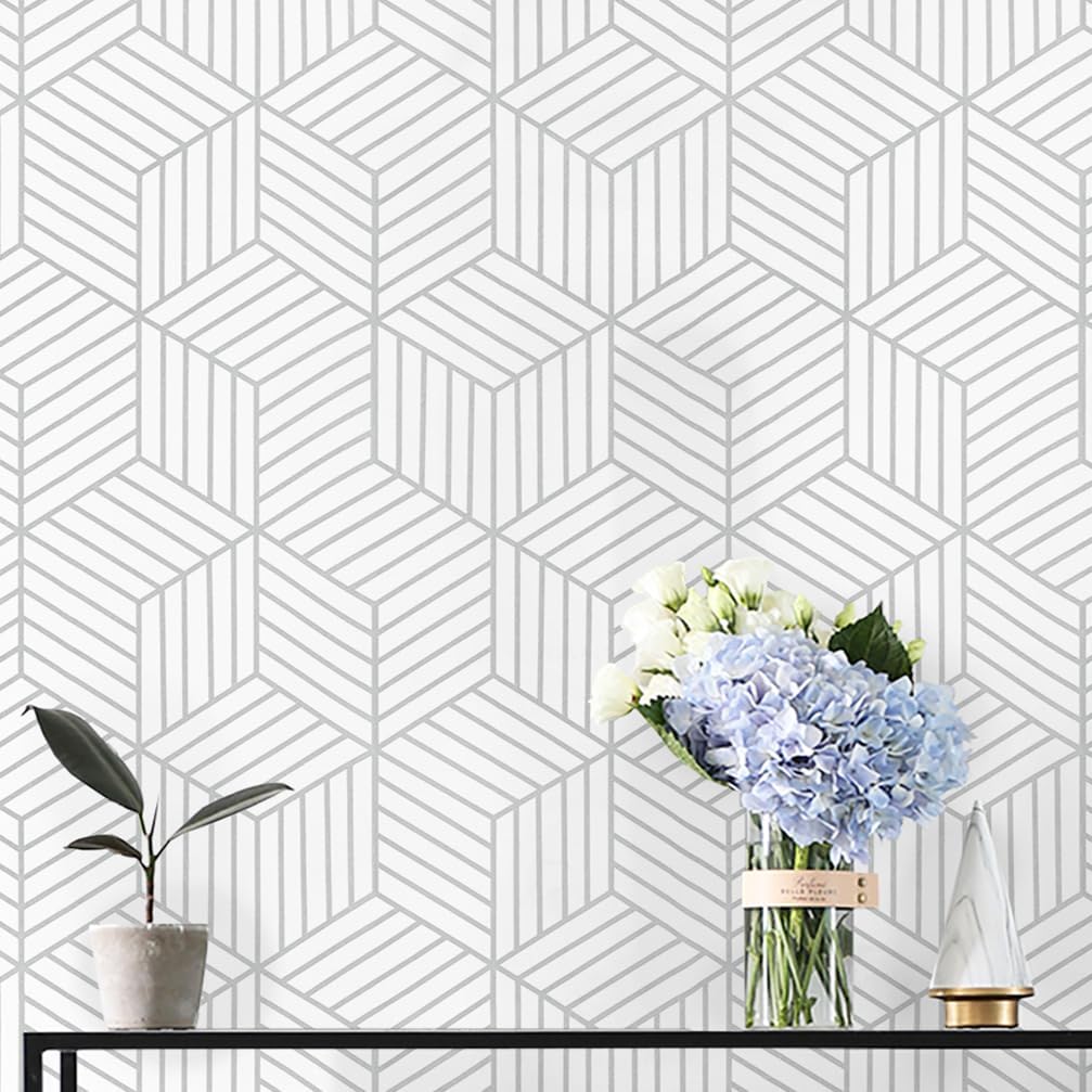 CiCiwind Wallpaper Peel and Stick Modern White and Gold Contact Paper Peel and Stick Geometric Removable Self Adhesive Wall Paper for Bedroom Renter Friendly Papel Tapiz para Pared 15.7"x118"
