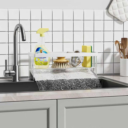 Kitchen Sink Caddy Organzier with Sponge Holder and Removable Drip Tray for Kitchen Sink, 304 Stainless Steel Organize for Sponge Soap Dish Brush Storage Accessories(Black)