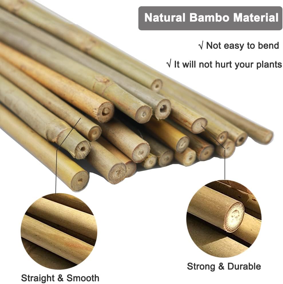 Yowlieu 20 Pcs Natural Bamboo Stakes + 1 Roll Garden Ties, 18 Inches Bamboo Sticks Gardening Plant Support Stakes for Indoor Plants, Tomato, Potted Plants