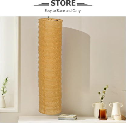 DECHOUS Rice Paper Floor Lamp Shade: Japanese Style Foldable Standing Lampshade Paper Light Cover Replacement For Living Room Bedroom, Black