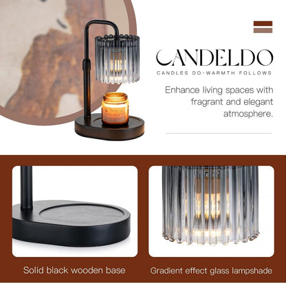 Candeldo Candle Warmer Lamp with Timer: Black Wax Melt Warmer | Height Adjustable, Dimmable, with 2 Bulbs, Modern Farmhouse Decor for Home, Bedroom, Gifts for Women, Birthday, Housewarming