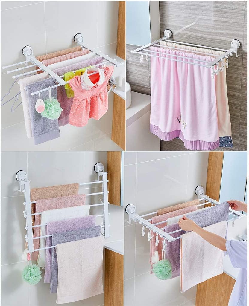 Laundry Rack, Wall Mounted Clotheshorse, Household Toilet Hanging Towel Rack Foldable Bathroom Free Punching Clothes Multi-Clip Drying Socks Underwear Storage Rack
