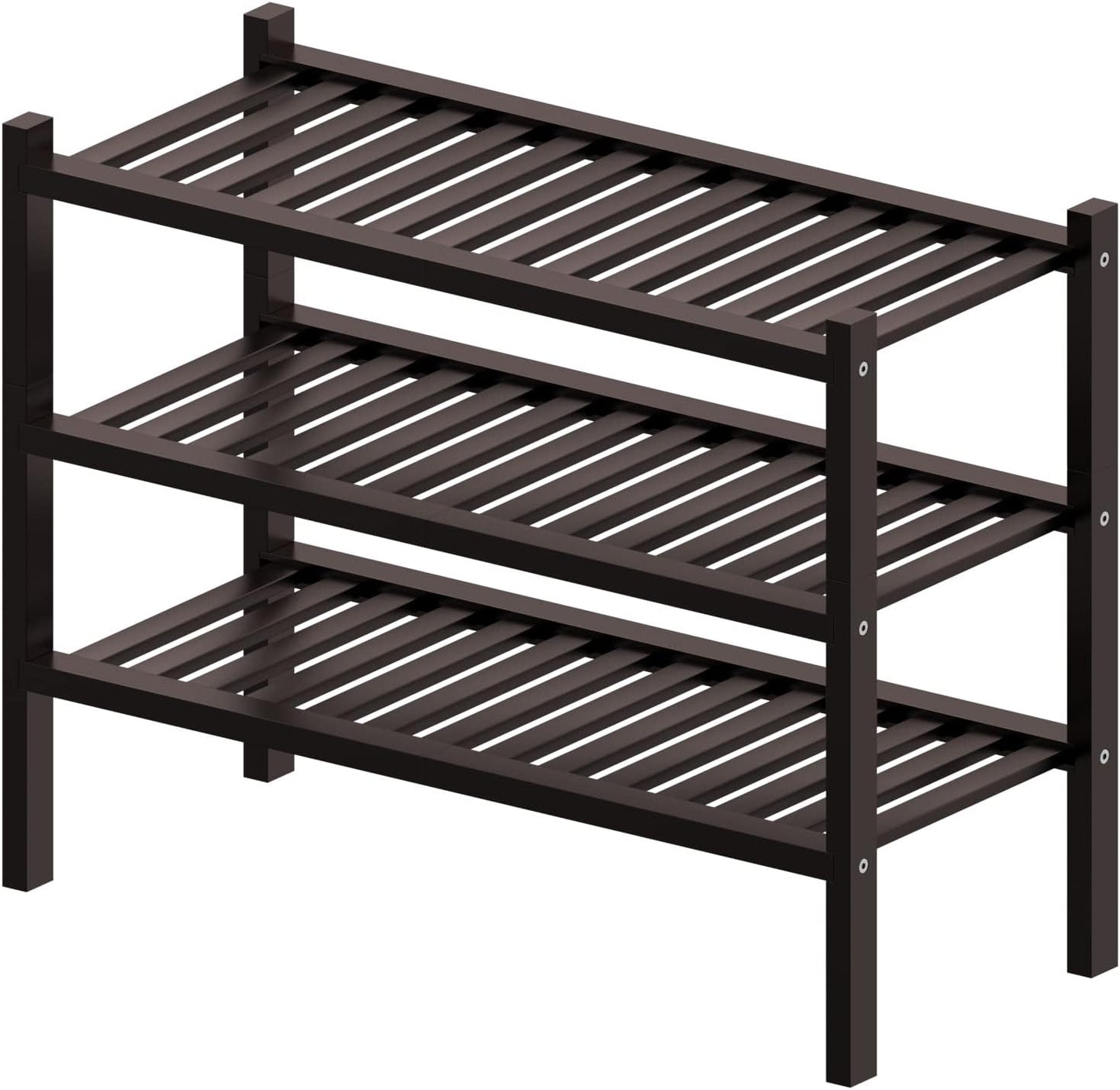 ROMGUAR CRAFT 3 Tier Bamboo Shoe Rack for Closet Free Standing Wood Shoe Shelf Storage Organizer for Entryway Small Space Stackable 27"x11"x20" (Natural)