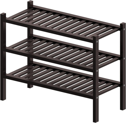 ROMGUAR CRAFT 3 Tier Bamboo Shoe Rack for Closet Free Standing Wood Shoe Shelf Storage Organizer for Entryway Small Space Stackable 27"x11"x20" (Natural)