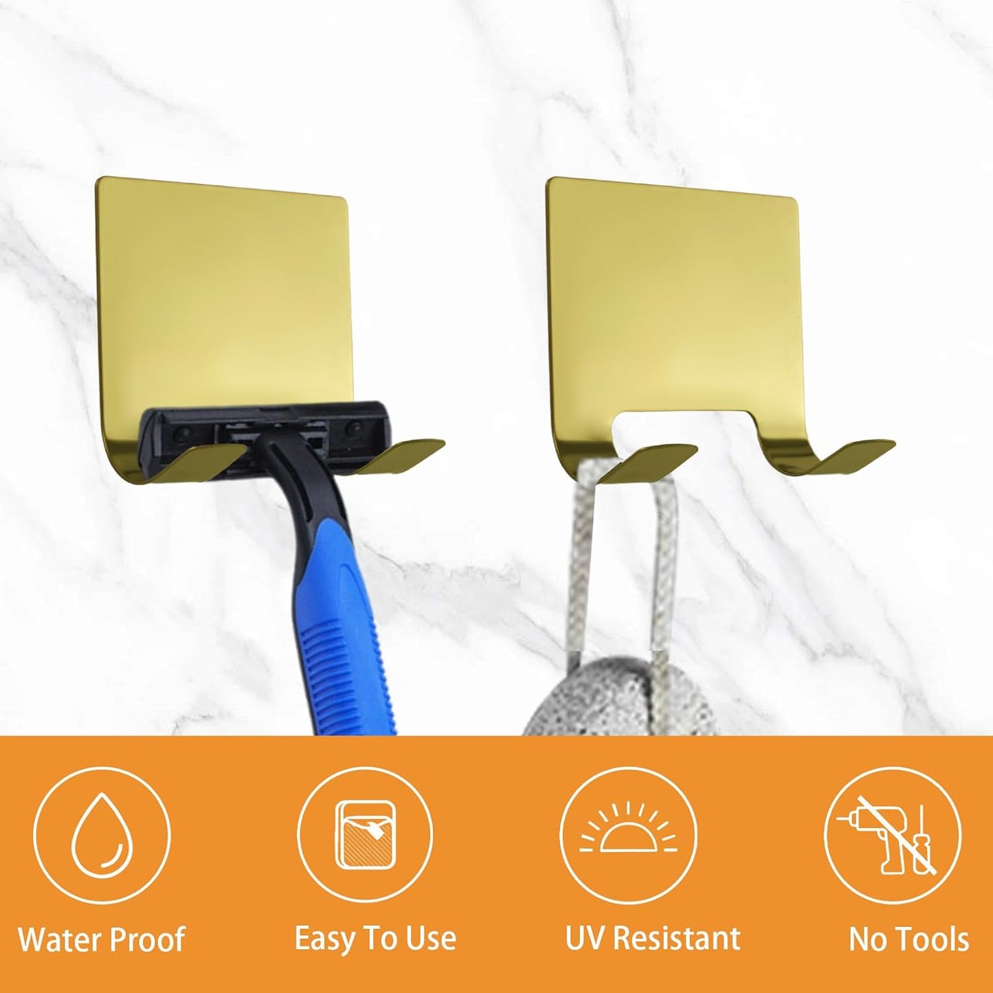 MOROBOR 4 Pcs Shower Squeegee Adhesive Hook, All-Purpose Scraper Holders Towel Hooks Stainless Steel Waterproof Storage Hook Bath Accessories for Kitchen & Bathroom（Silver）
